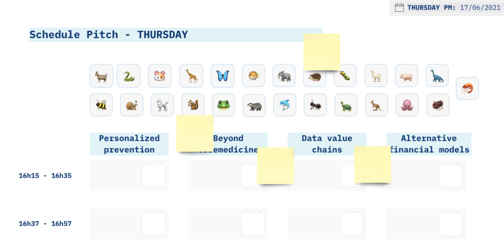 Hack Healthcare board with post-its in Miro