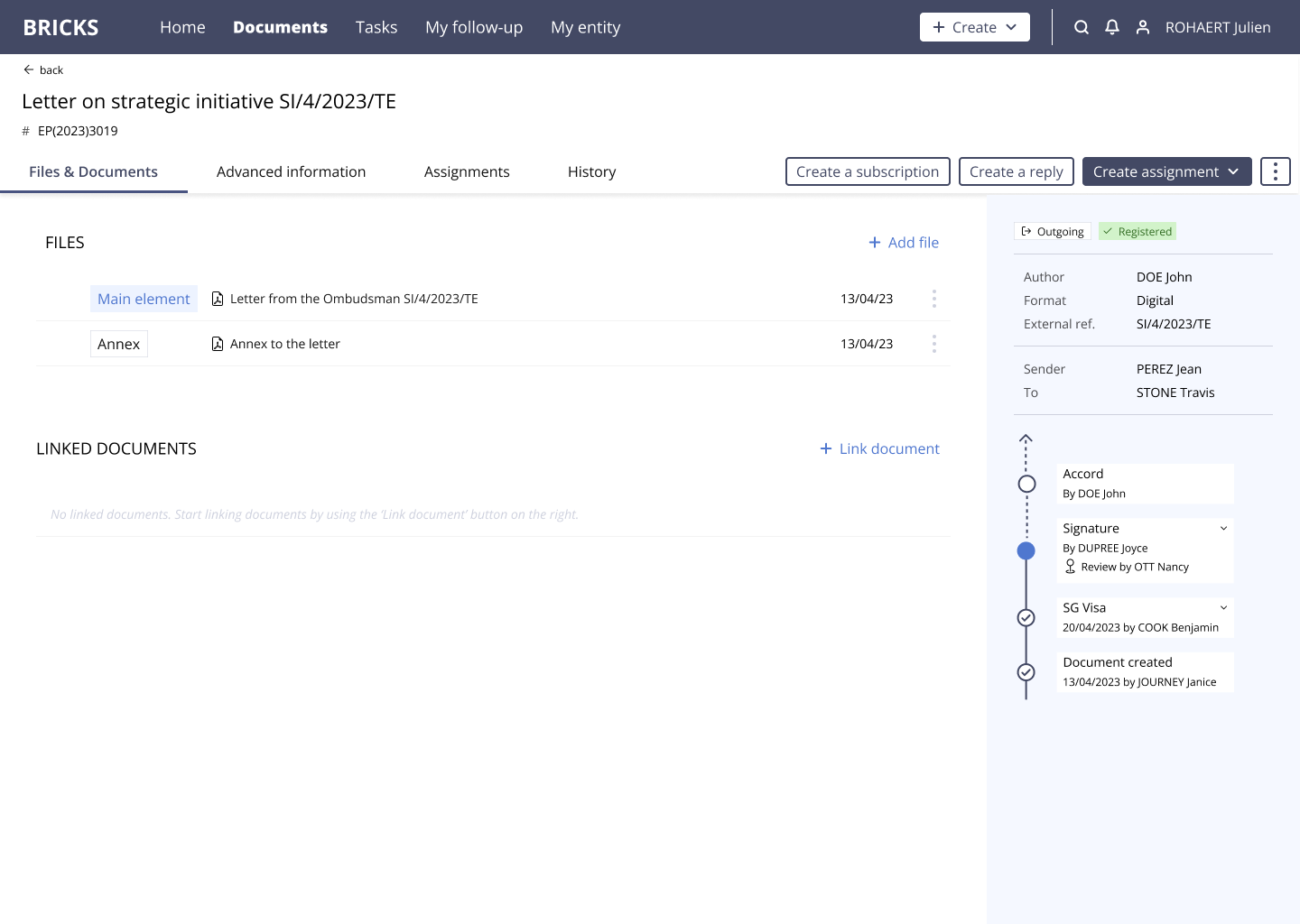 Wireframe of the EP Document Management System