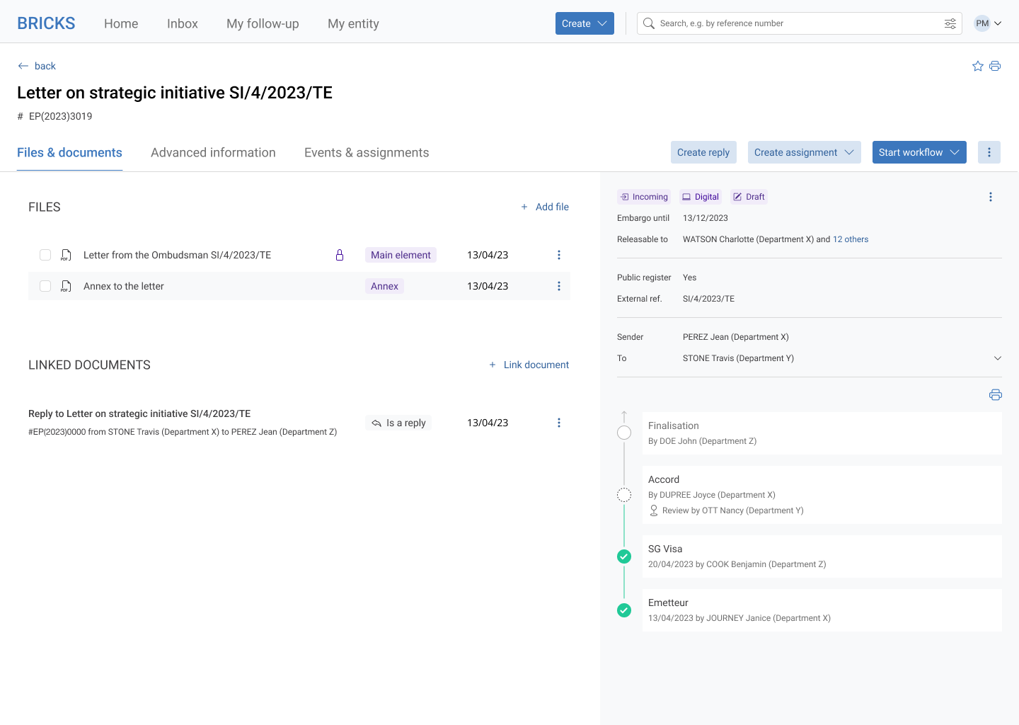 Mockup of the EP Document Management System