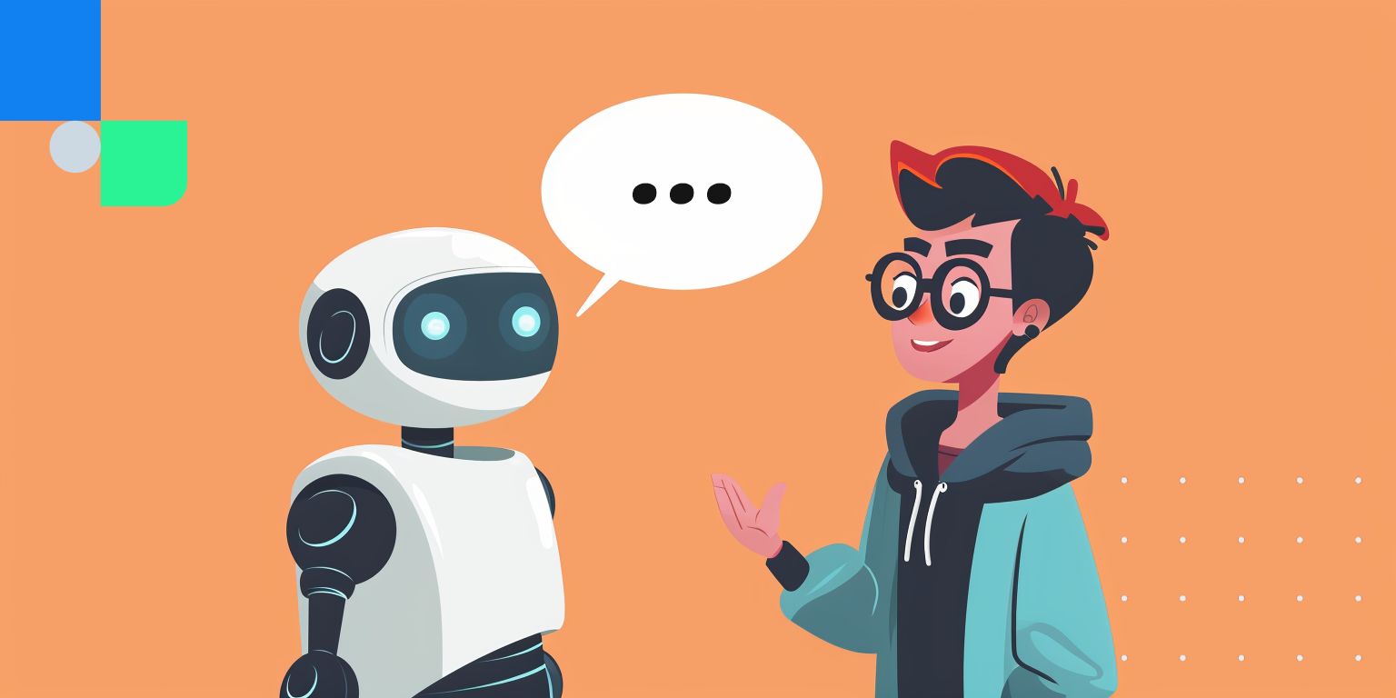 A cartoon character talking with an AI robot
